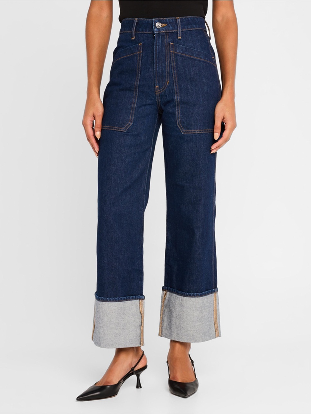 VERONICA BEARD Dylan High-Rise Straight Cuffed Jeans Indigo Rinse Denim Size 24
